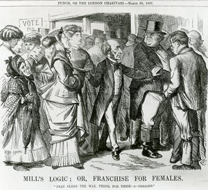 La lógica de Mill: o, Franquicia para mujeres, caricatura de Punch, Londres, 1867 de John Tenniel